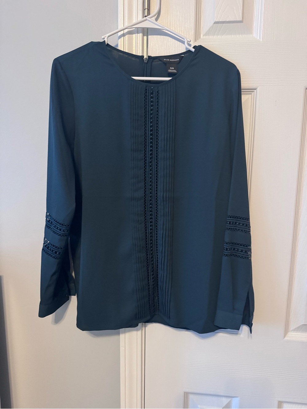 Club Monaco Teal Long-Sleeve Lace-Trim Blouse